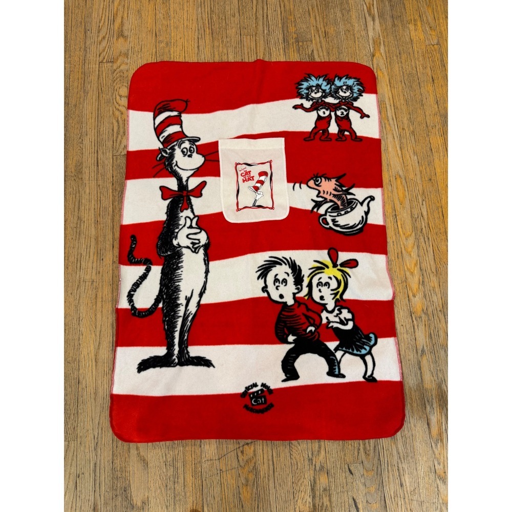 Dr. Seuss The Cat in the Hat Movie Throw Blanket Red White Fleece Official